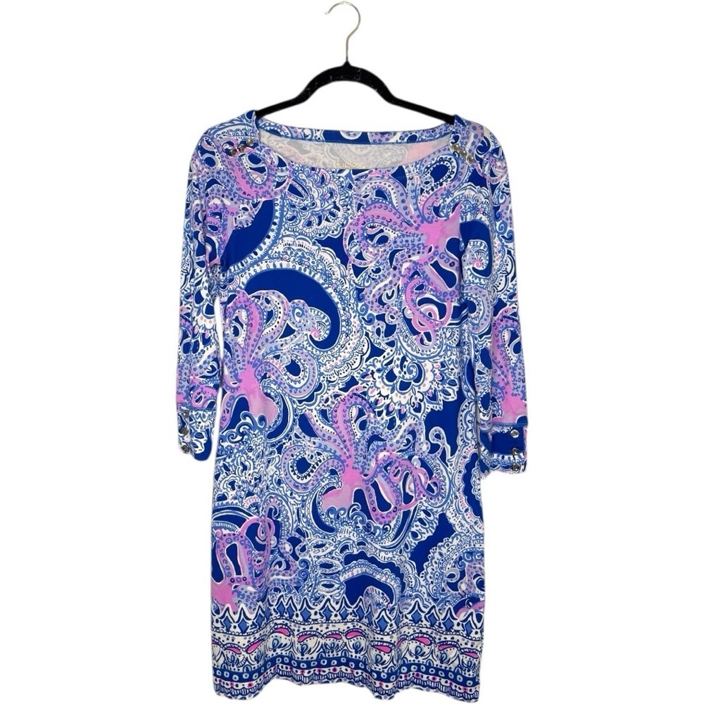 Lilly Pulitzer UPF 50+ Sophie dress Blue Grotto Legga Sea Pink and blue small